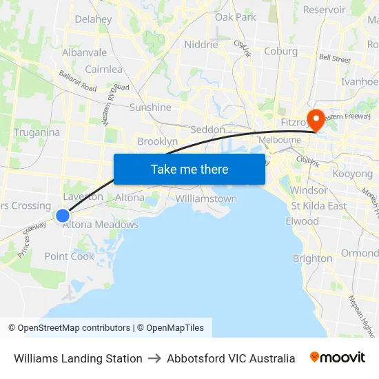 Williams Landing Station to Abbotsford VIC Australia map