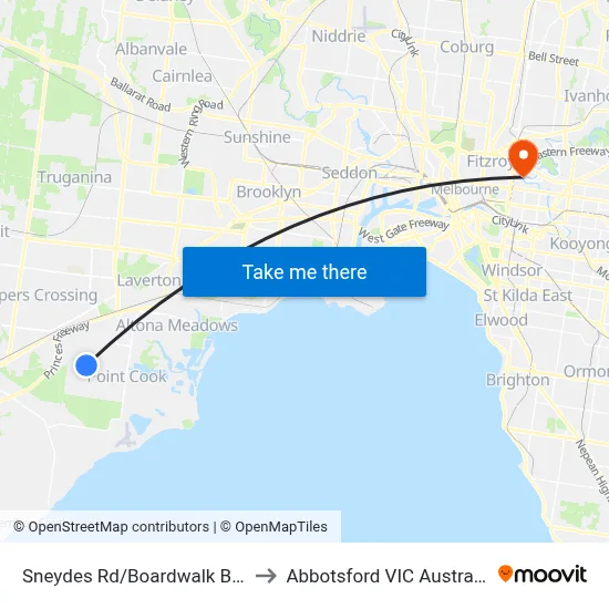 Sneydes Rd/Boardwalk Bvd to Abbotsford VIC Australia map