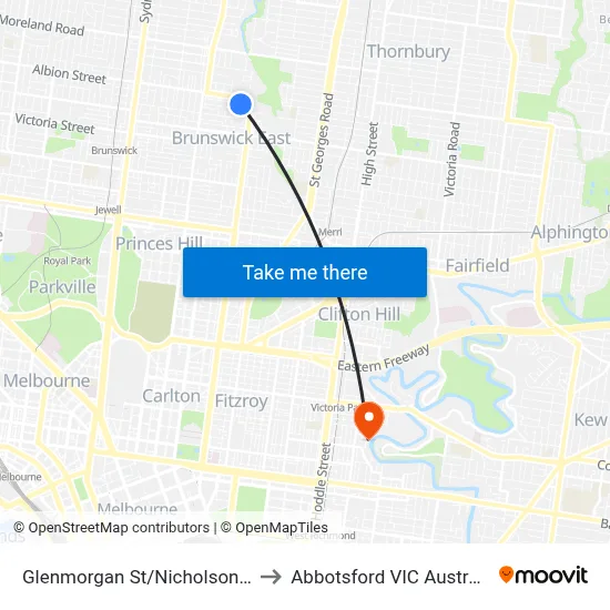 Glenmorgan St/Nicholson St to Abbotsford VIC Australia map