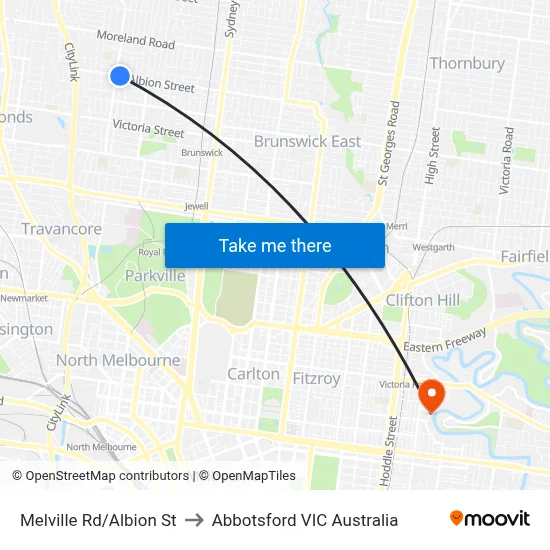 Melville Rd/Albion St to Abbotsford VIC Australia map