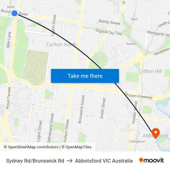 Sydney Rd/Brunswick Rd to Abbotsford VIC Australia map