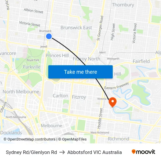 Sydney Rd/Glenlyon Rd to Abbotsford VIC Australia map