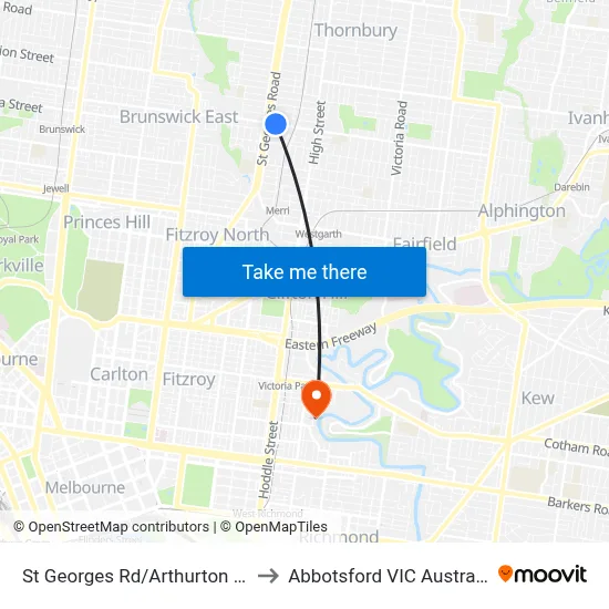 St Georges Rd/Arthurton Rd to Abbotsford VIC Australia map