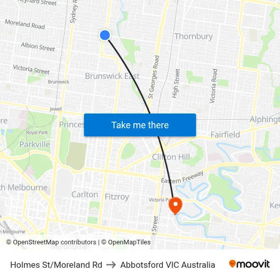 Holmes St/Moreland Rd to Abbotsford VIC Australia map