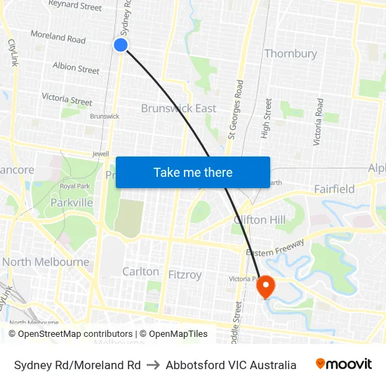 Sydney Rd/Moreland Rd to Abbotsford VIC Australia map
