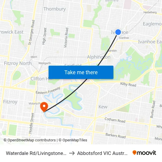 Waterdale Rd/Livingstone St to Abbotsford VIC Australia map