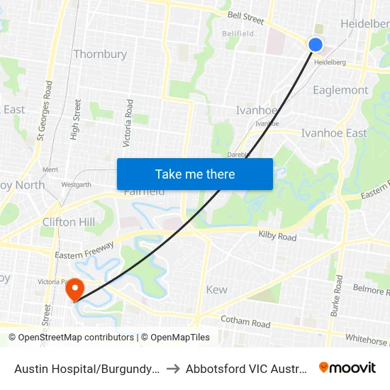 Austin Hospital/Burgundy St to Abbotsford VIC Australia map