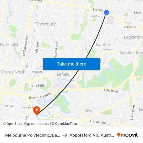 Melbourne Polytechnic/Bell St to Abbotsford VIC Australia map