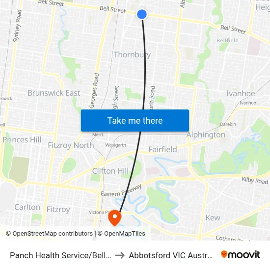 Panch Health Service/Bell St to Abbotsford VIC Australia map