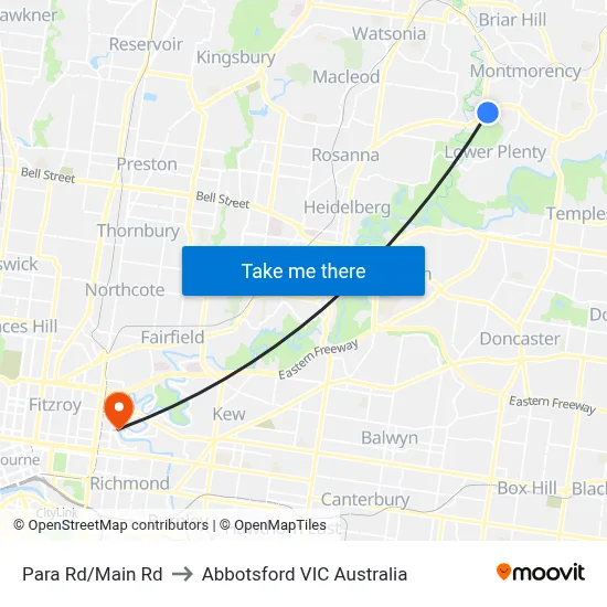 Para Rd/Main Rd to Abbotsford VIC Australia map