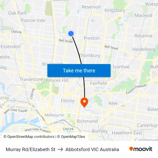 Murray Rd/Elizabeth St to Abbotsford VIC Australia map