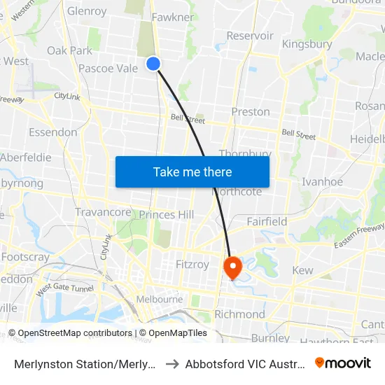 Merlynston Station/Merlyn St to Abbotsford VIC Australia map