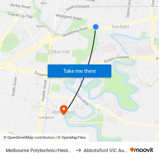 Melbourne Polytechnic/Heidelberg Rd to Abbotsford VIC Australia map