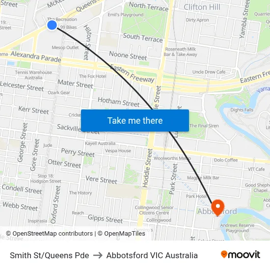 Smith St/Queens Pde to Abbotsford VIC Australia map