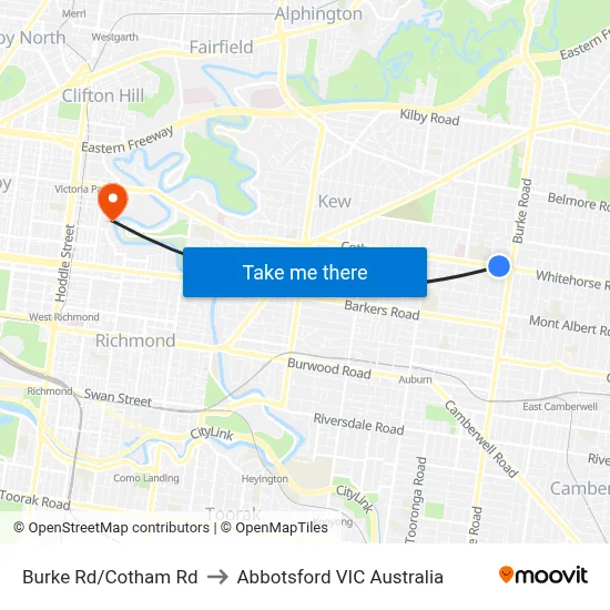 Burke Rd/Cotham Rd to Abbotsford VIC Australia map