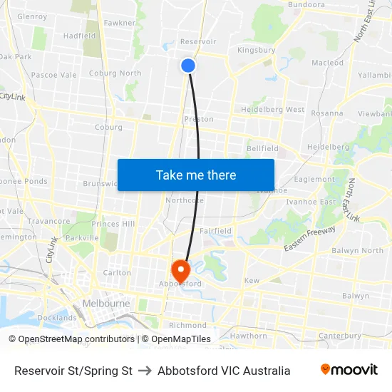 Reservoir St/Spring St to Abbotsford VIC Australia map