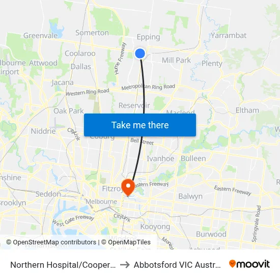 Northern Hospital/Cooper St to Abbotsford VIC Australia map