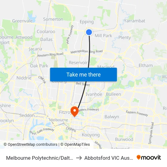 Melbourne Polytechnic/Dalton Rd to Abbotsford VIC Australia map