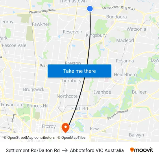 Settlement Rd/Dalton Rd to Abbotsford VIC Australia map