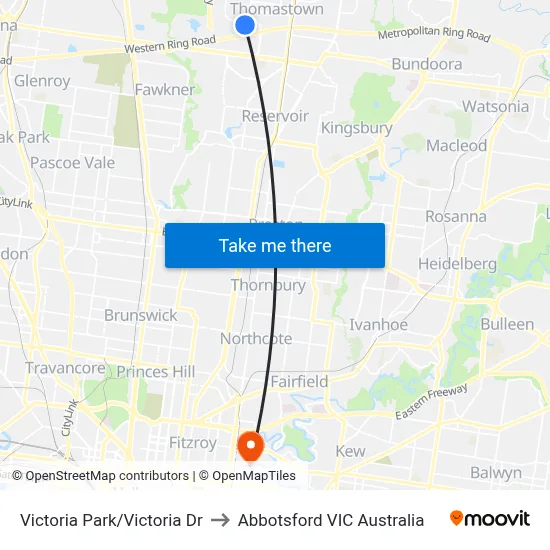Victoria Park/Victoria Dr to Abbotsford VIC Australia map