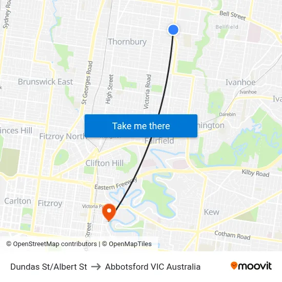 Dundas St/Albert St to Abbotsford VIC Australia map