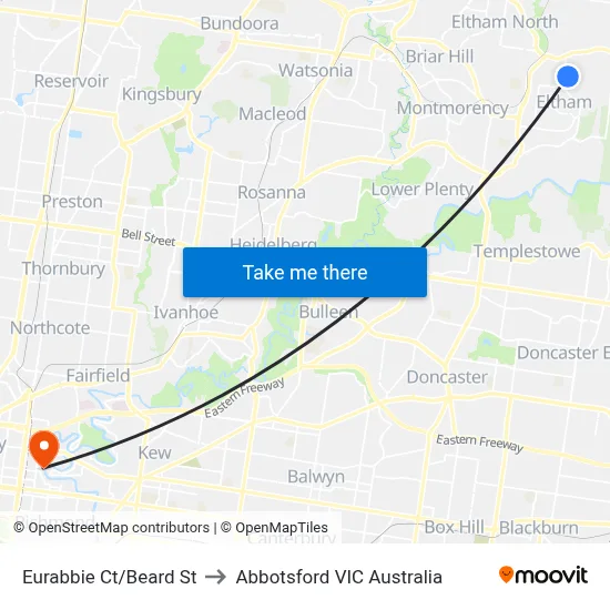 Eurabbie Ct/Beard St to Abbotsford VIC Australia map