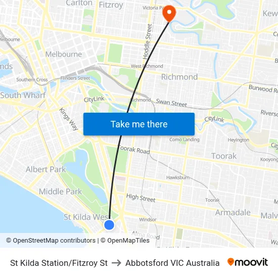 St Kilda Station/Fitzroy St to Abbotsford VIC Australia map
