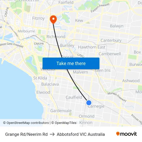 Grange Rd/Neerim Rd to Abbotsford VIC Australia map