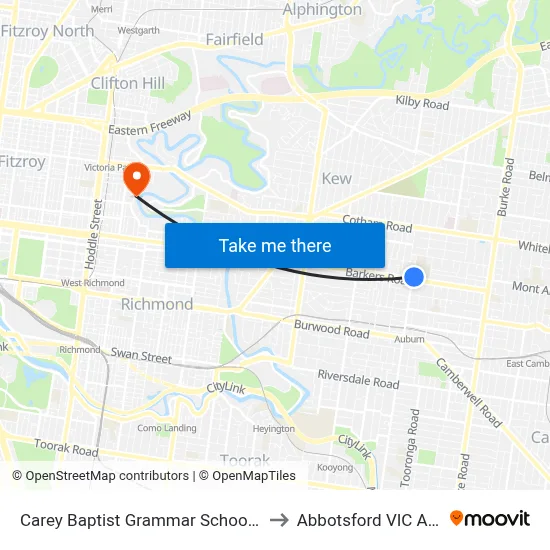 Carey Baptist Grammar School/Wrixon St to Abbotsford VIC Australia map