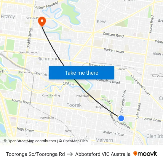 Tooronga Sc/Tooronga Rd to Abbotsford VIC Australia map