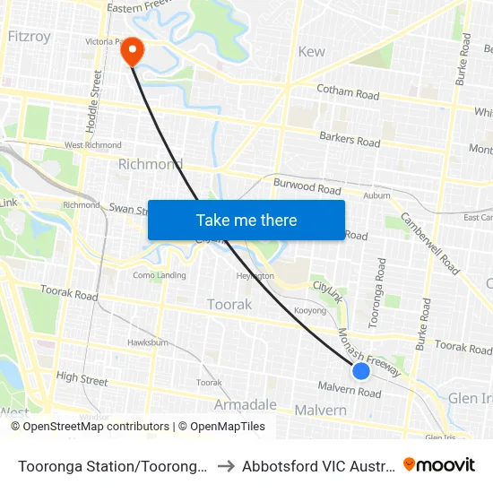 Tooronga Station/Tooronga Rd to Abbotsford VIC Australia map