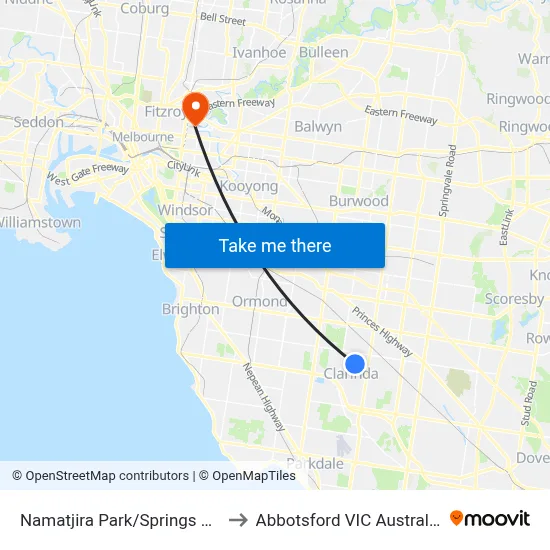 Namatjira Park/Springs Rd to Abbotsford VIC Australia map