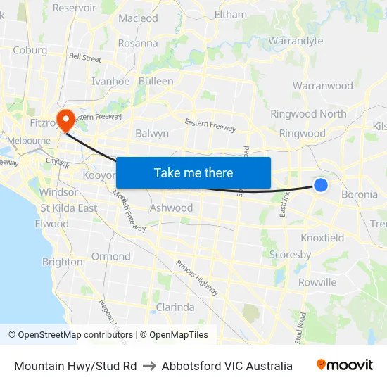 Mountain Hwy/Stud Rd to Abbotsford VIC Australia map