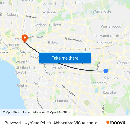 Burwood Hwy/Stud Rd to Abbotsford VIC Australia map