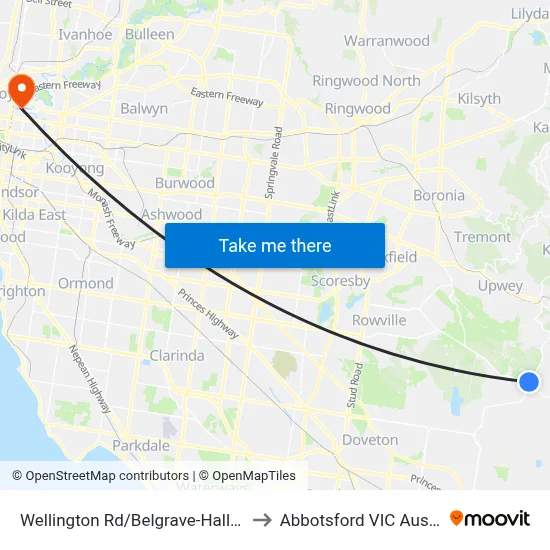 Wellington Rd/Belgrave-Hallam Rd to Abbotsford VIC Australia map