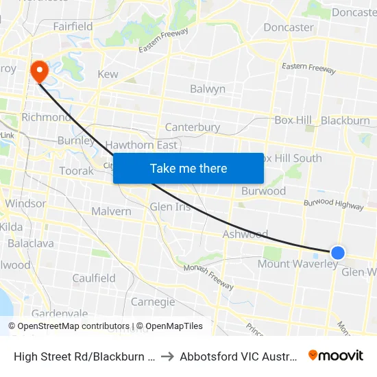 High Street Rd/Blackburn Rd to Abbotsford VIC Australia map