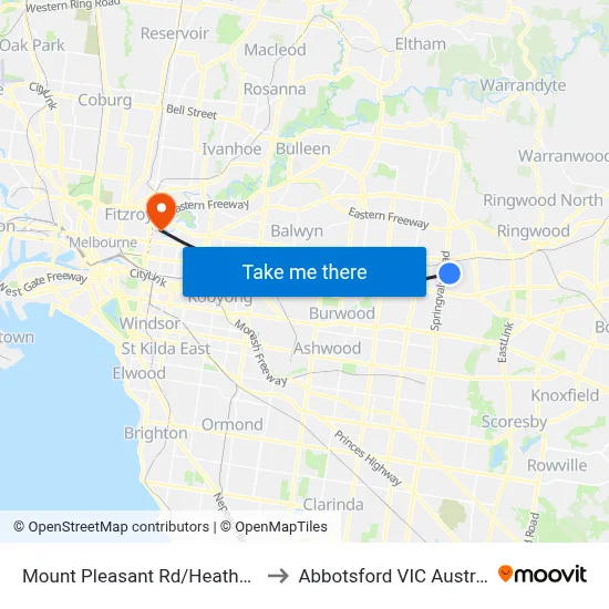 Mount Pleasant Rd/Heather Gr to Abbotsford VIC Australia map