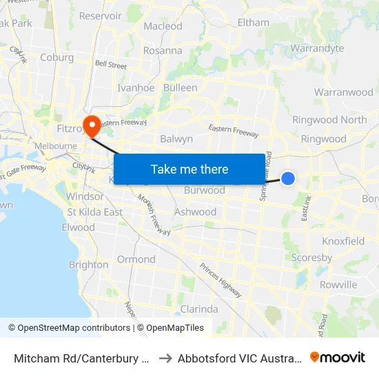 Mitcham Rd/Canterbury Rd to Abbotsford VIC Australia map