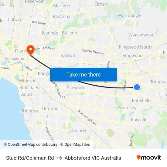Stud Rd/Coleman Rd to Abbotsford VIC Australia map