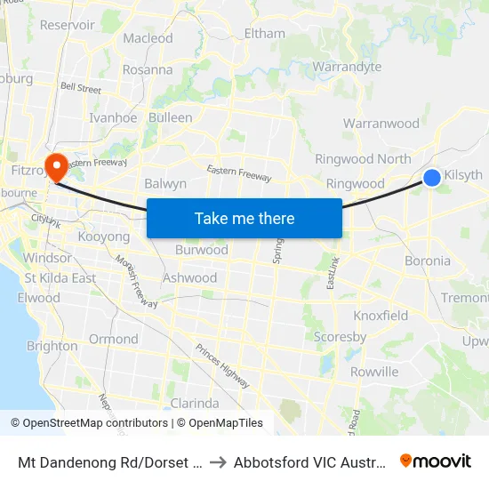 Mt Dandenong Rd/Dorset Rd to Abbotsford VIC Australia map
