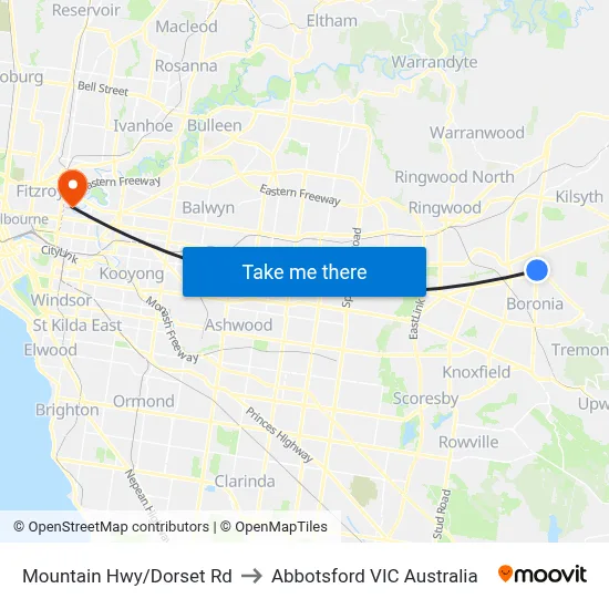Mountain Hwy/Dorset Rd to Abbotsford VIC Australia map
