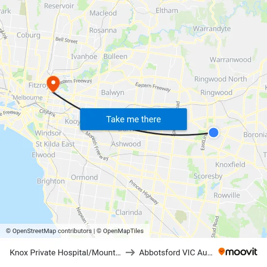 Knox Private Hospital/Mountain Hwy to Abbotsford VIC Australia map