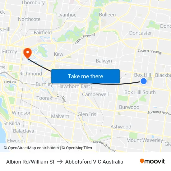 Albion Rd/William St to Abbotsford VIC Australia map