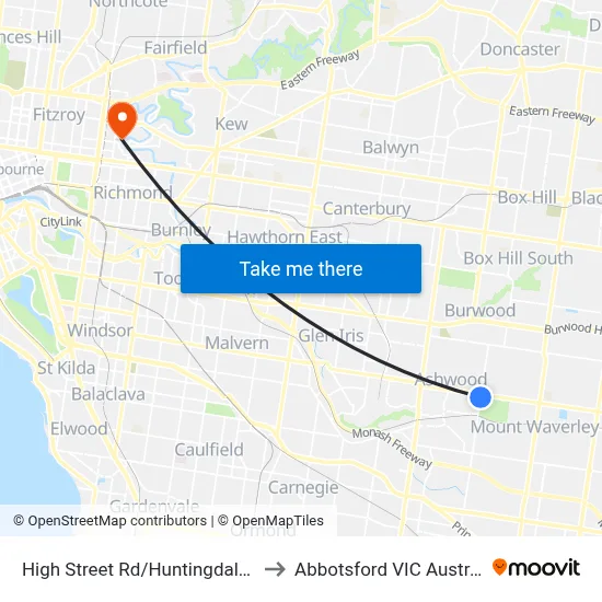 High Street Rd/Huntingdale Rd to Abbotsford VIC Australia map