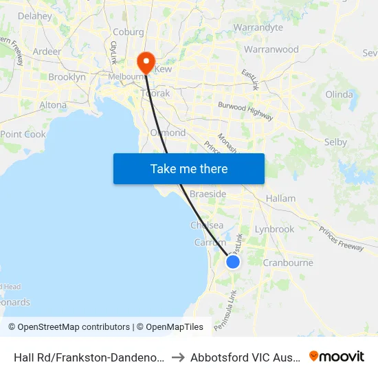Hall Rd/Frankston-Dandenong Rd to Abbotsford VIC Australia map