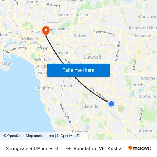 Springvale Rd/Princes Hwy to Abbotsford VIC Australia map