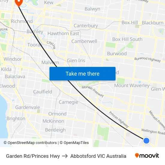 Garden Rd/Princes Hwy to Abbotsford VIC Australia map