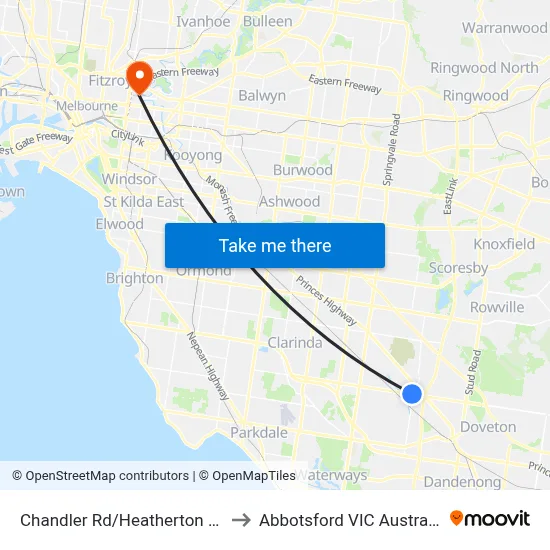 Chandler Rd/Heatherton Rd to Abbotsford VIC Australia map