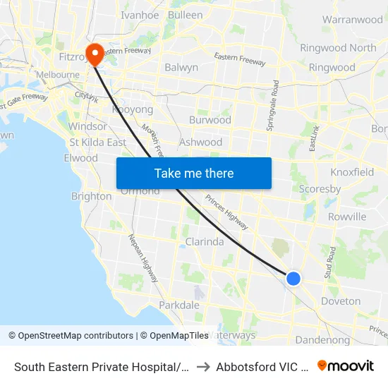 South Eastern Private Hospital/Heatherton Rd to Abbotsford VIC Australia map