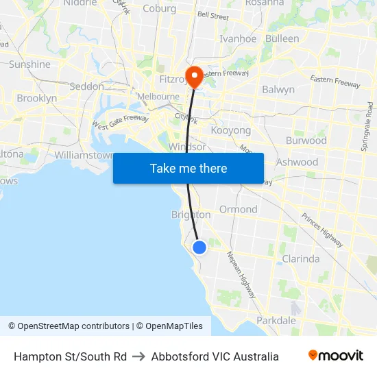 Hampton St/South Rd to Abbotsford VIC Australia map